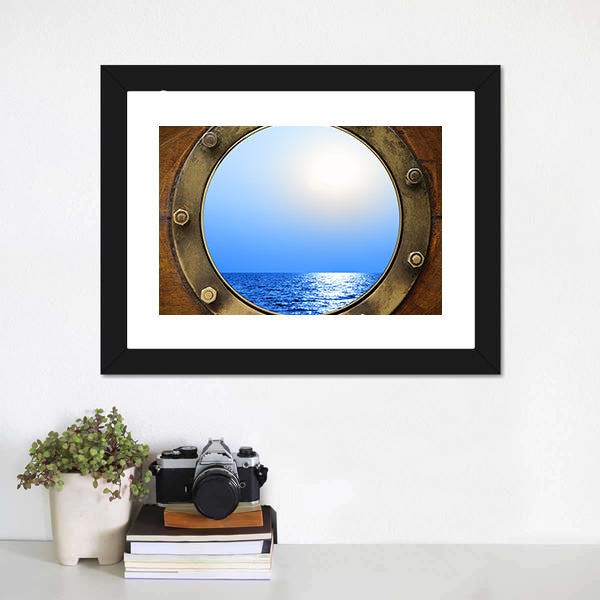 Boat Porthole With Ocean Canvas Wall Art-5 Horizontal-Gallery Wrap-22" x 12"-Tiaracle