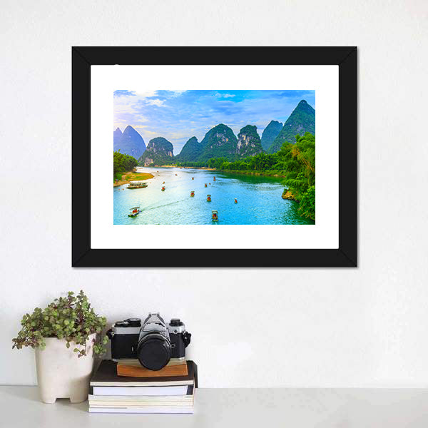 Guilin Lijiang River landscape in Yangshuo Canvas Wall Art-5 Horizontal-Gallery Wrap-22" x 12"-Tiaracle
