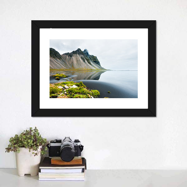 Mountain Reflection On Shore Canvas Wall Art-5 Horizontal-Gallery Wrap-22" x 12"-Tiaracle