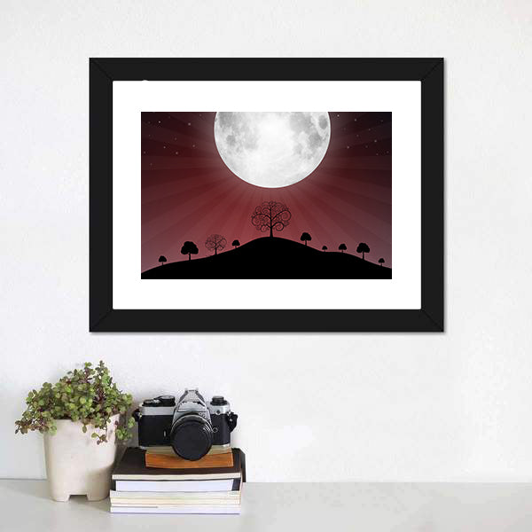 Glowing Full Moon Over Silhouetted Hills Canvas Wall Art