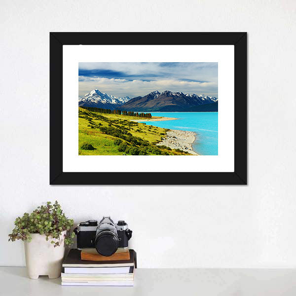 Mount Cook And Pukaki Lake Canvas Wall Art-5 Horizontal-Gallery Wrap-22" x 12"-Tiaracle
