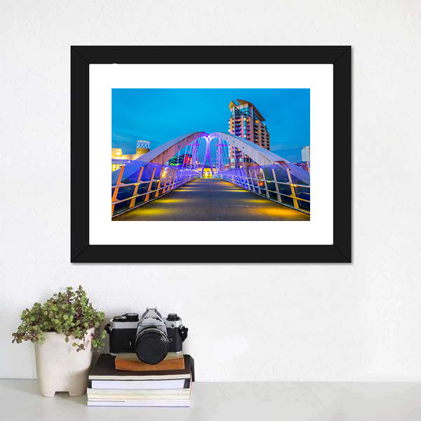 Illuminated Footbridge In Salford Canvas Wall Art-5 Horizontal-Gallery Wrap-22" x 12"-Tiaracle