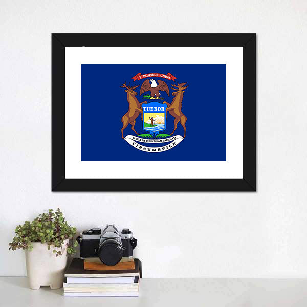 Flag Of Michigan Canvas Wall Art-5 Horizontal-Gallery Wrap-22" x 12"-Tiaracle