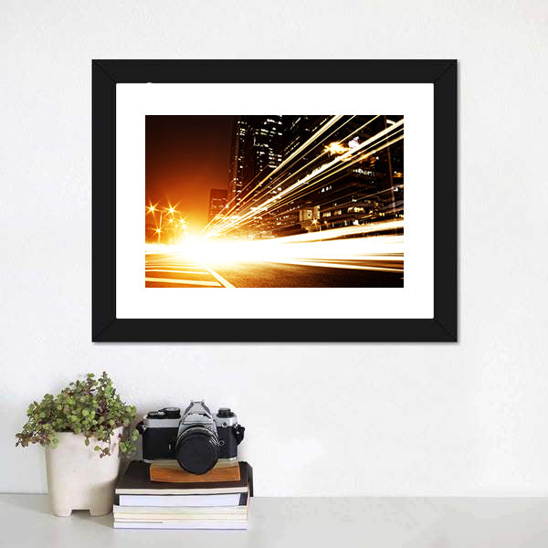 High Speed Cars at Night Canvas Wall Art