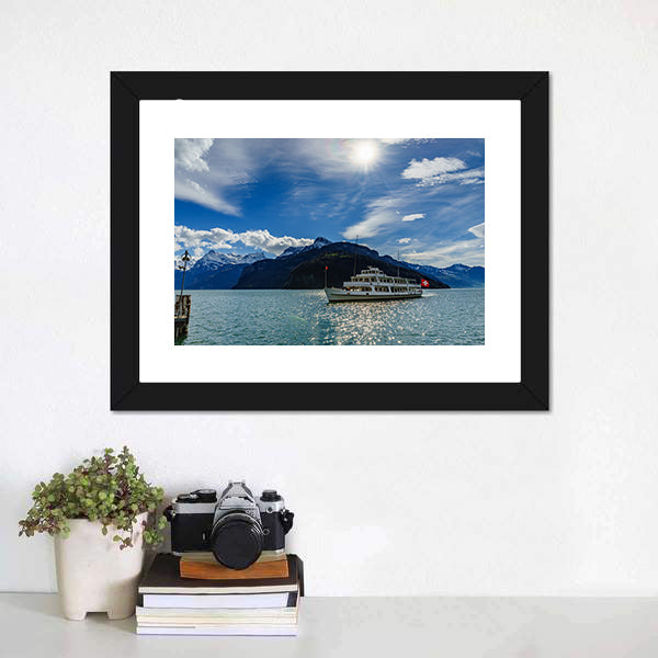 Cruise Ship On Lake Lucerne Canvas Wall Art-5 Horizontal-Gallery Wrap-22" x 12"-Tiaracle