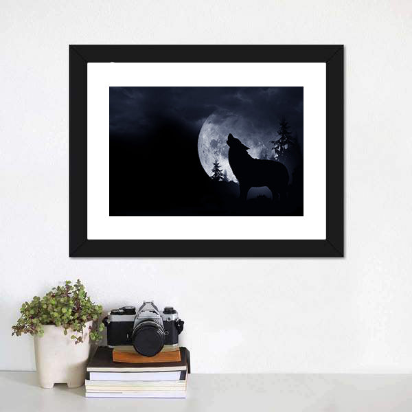 Howling Wolf With Full Moon Canvas Wall Art