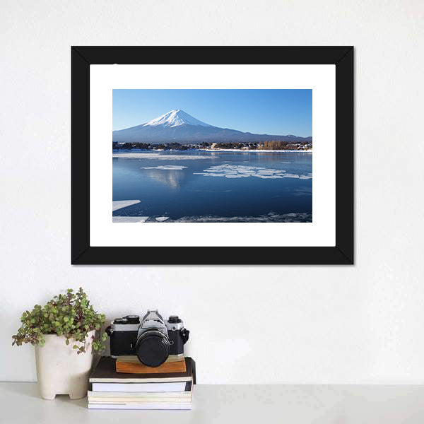 Mount Fuji Over Frozen Lake Canvas Wall Art