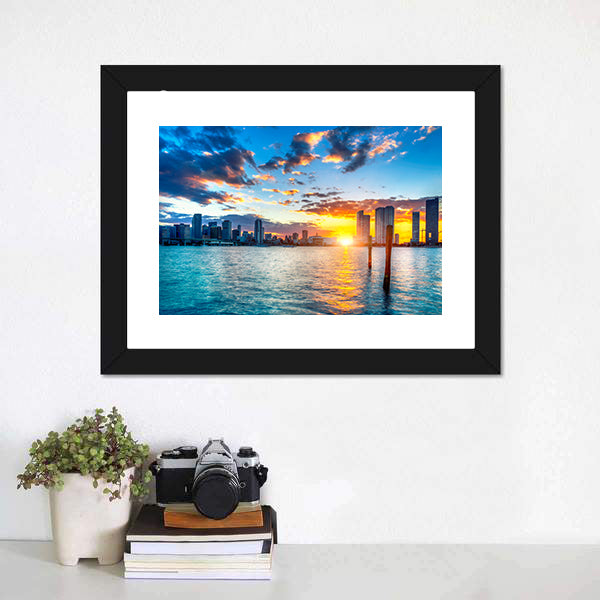 Miami City Skyline Canvas Wall Art-5 Horizontal-Gallery Wrap-22" x 12"-Tiaracle