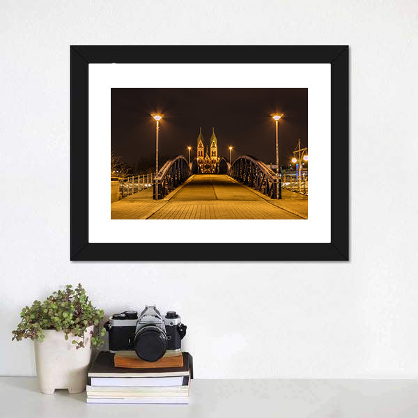 Freiburg Town At Night Canvas Wall Art-5 Horizontal-Gallery Wrap-22" x 12"-Tiaracle