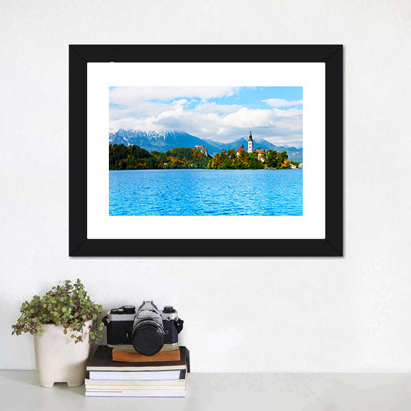 Church And Bled Lake Canvas Wall Art-3 Horizontal-Gallery Wrap-25" x 16"-Tiaracle