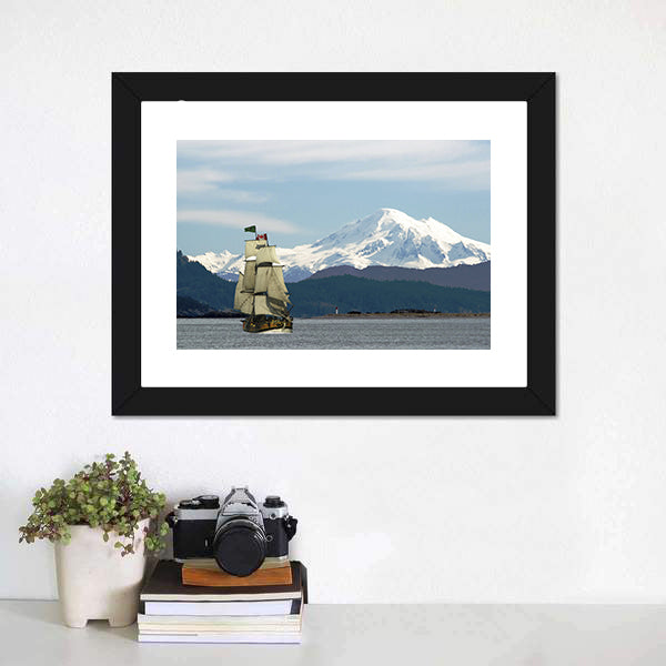 Mount Baker & Sailing Ship Canvas Wall Art-5 Horizontal-Gallery Wrap-22" x 12"-Tiaracle