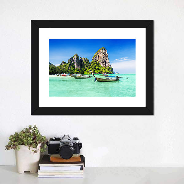 Longtale Boats At Beach Thailand Canvas Wall Art-5 Horizontal-Gallery Wrap-22" x 12"-Tiaracle