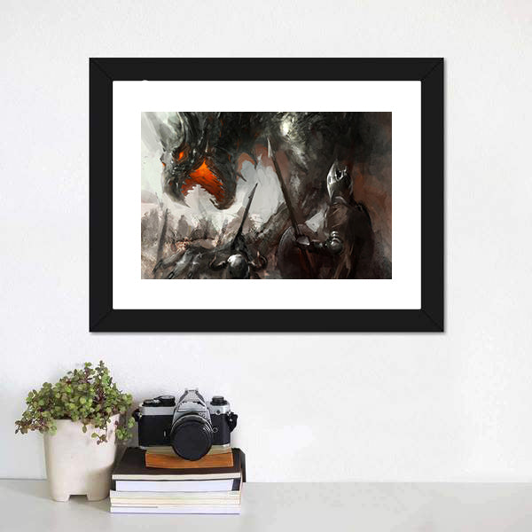 Knights Hunting Dragon Canvas Wall Art