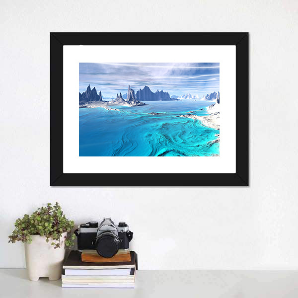Alien Lake with Pointed Rock Formations Canvas Wall Art