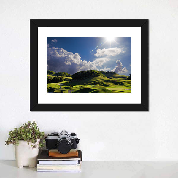 Sunlit Golf Course Over Rolling Hills Canvas Wall Art