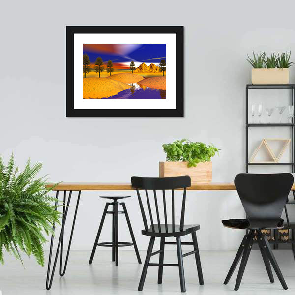 Otherworldly Fire Trees Over Mountains Canvas Wall Art