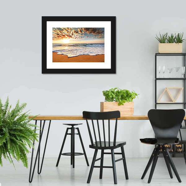 Brilliant Ocean Beach Sunrise Canvas Wall Art-5 Horizontal-Gallery Wrap-22" x 12"-Tiaracle