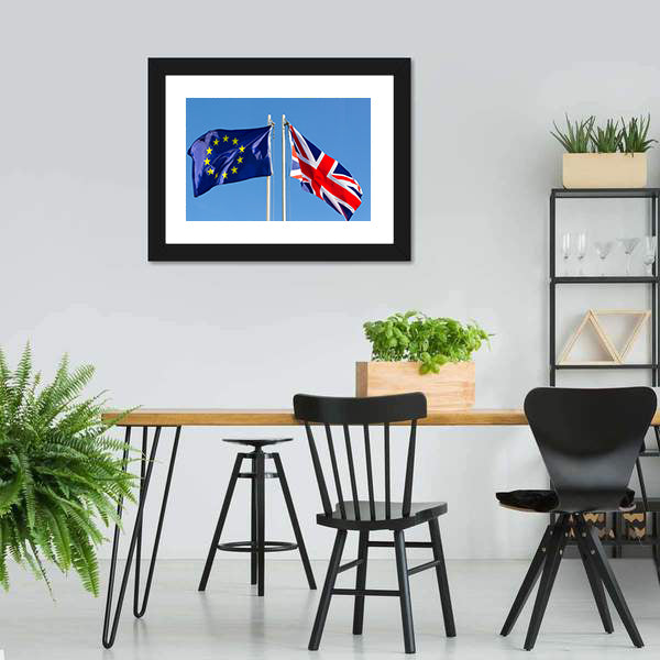 European Union Flag And Flag Of UK Canvas Wall Art-5 Horizontal-Gallery Wrap-22" x 12"-Tiaracle