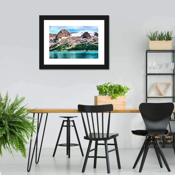 Turquoise Mountain Lake with Snow-capped Peaks Canvas Wall Art