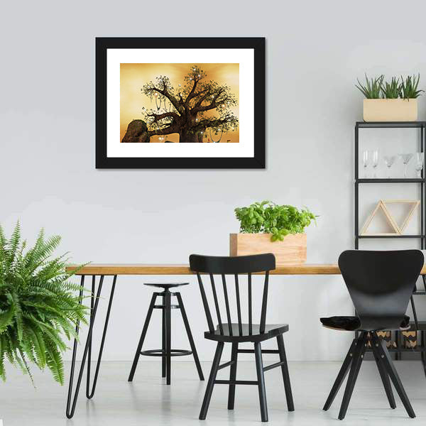 Enchanted Tree with Glowing Lanterns Canvas Wall Art