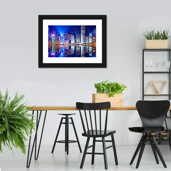 Hong Kong Island Skyline at Night Canvas Wall Art