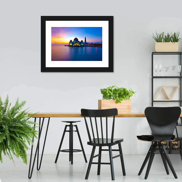 Masjid Selat Melaka Canvas Wall Art-3 Horizontal-Gallery Wrap-25" x 16"-Tiaracle