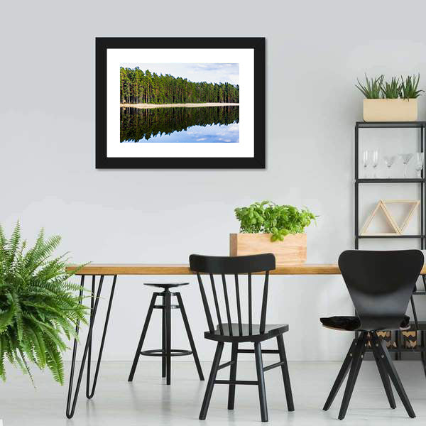 Forest Reflection In Lake Canvas Wall Art-3 Horizontal-Gallery Wrap-25" x 16"-Tiaracle