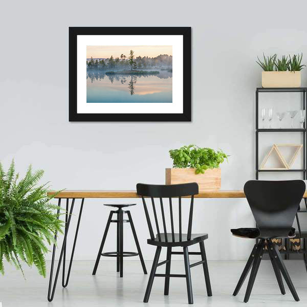 Morning Fog on Lake Canvas Wall Art