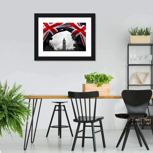 Big Ben With Flag Of England Canvas Wall Art-5 Horizontal-Gallery Wrap-22" x 12"-Tiaracle
