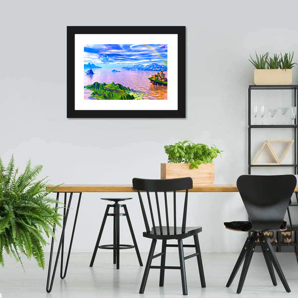 Glowing Floating Islands with Castle Canvas Wall Art