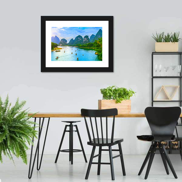 Guilin Lijiang River landscape in Yangshuo Canvas Wall Art-5 Horizontal-Gallery Wrap-22" x 12"-Tiaracle
