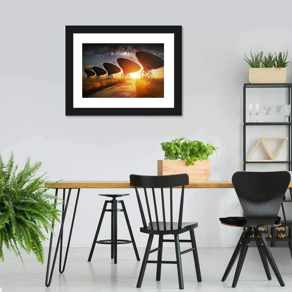 Dish Satellites On A Milky Way Canvas Wall Art-5 Horizontal-Gallery Wrap-22" x 12"-Tiaracle