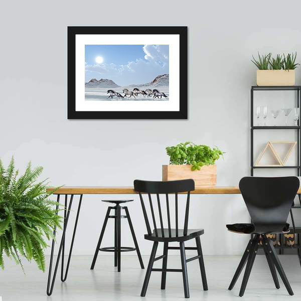 Herd Of Wild Horses Run In The Snows Canvas Wall Art
