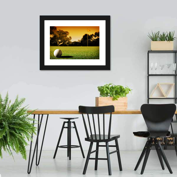 Golf Ball At Evening Sunset Canvas Wall Art