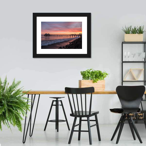 Malibu Pier Pacific At Sunset Canvas Wall Art-5 Horizontal-Gallery Wrap-22" x 12"-Tiaracle