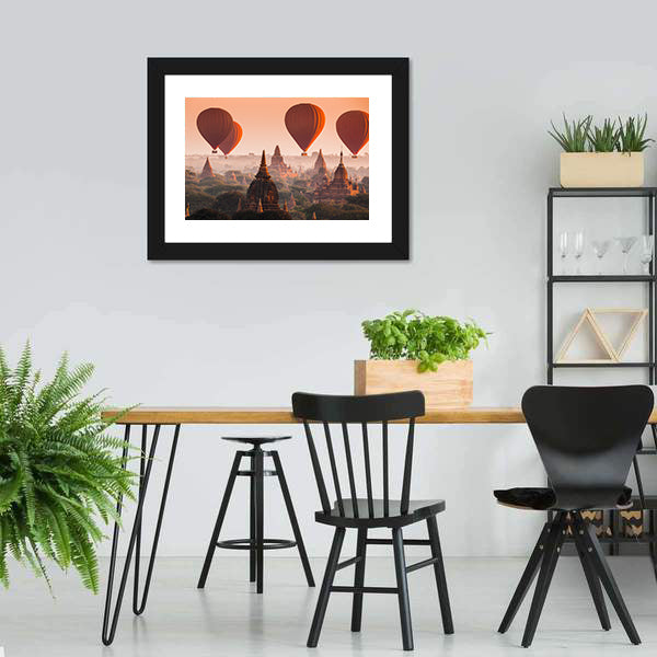 Hot Air Balloon Over Bagan Canvas Wall Art-5 Horizontal-Gallery Wrap-22" x 12"-Tiaracle