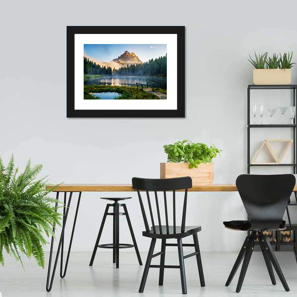 Antorno Lake with Mountain Peak Canvas Wall Art