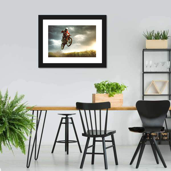 Biker Making A Stunt And Jumps In The Air Canvas Wall Art-5 Horizontal-Gallery Wrap-22&quot; x 12&quot;-Tiaracle