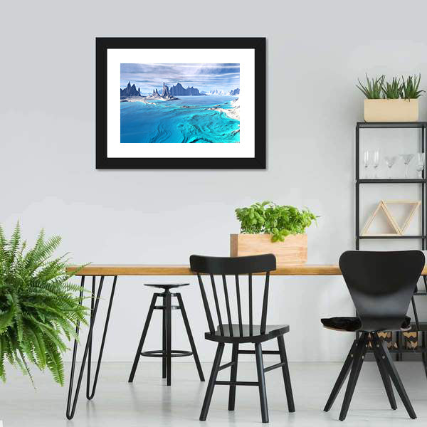 Alien Lake with Pointed Rock Formations Canvas Wall Art