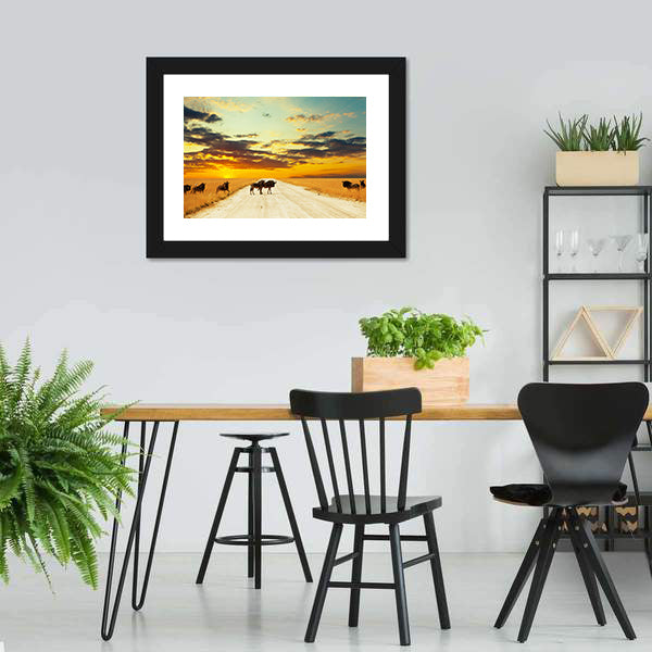 Antelope Gnu Crowd Canvas Wall Art-5 Horizontal-Gallery Wrap-22" x 12"-Tiaracle