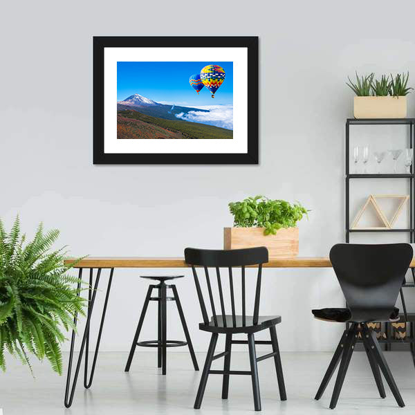 Hot Air Balloons Over Snow-capped Mountain Canvas Wall Art