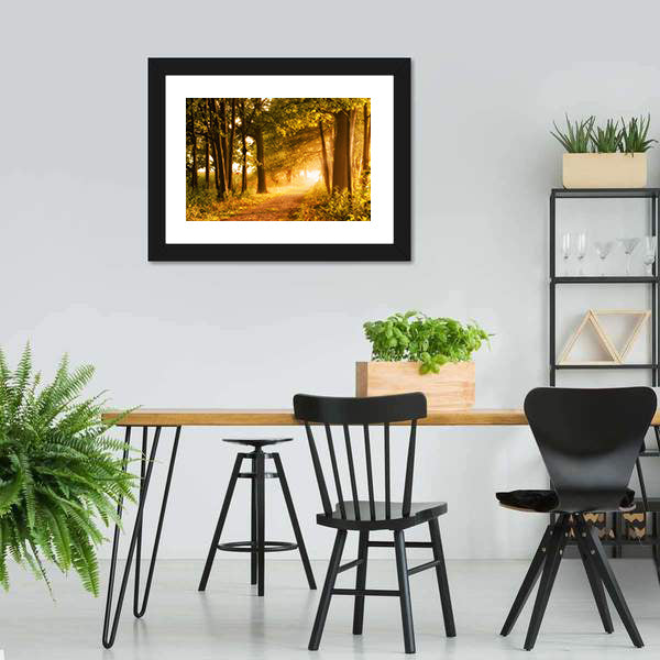 Misty Footpath In Forest Canvas Wall Art-5 Horizontal-Gallery Wrap-22" x 12"-Tiaracle