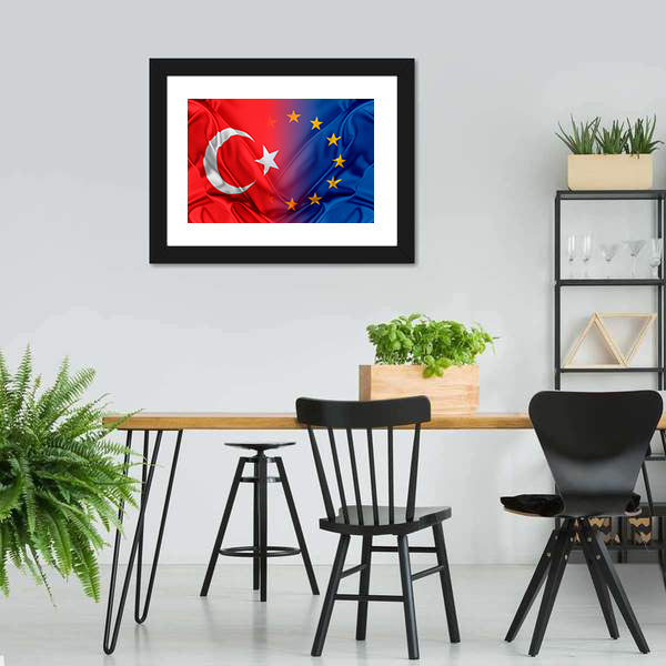 Europe &amp; Turkey Flag Canvas Wall Art-5 Horizontal-Gallery Wrap-22" x 12"-Tiaracle