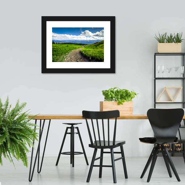 Gravel Path Through Green Mountain Hills Canvas Wall Art