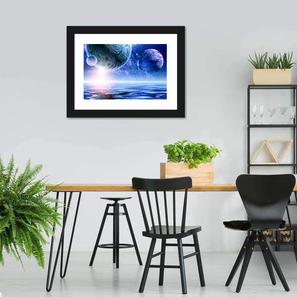 Deep Blue Space with Giant Planet Canvas Wall Art