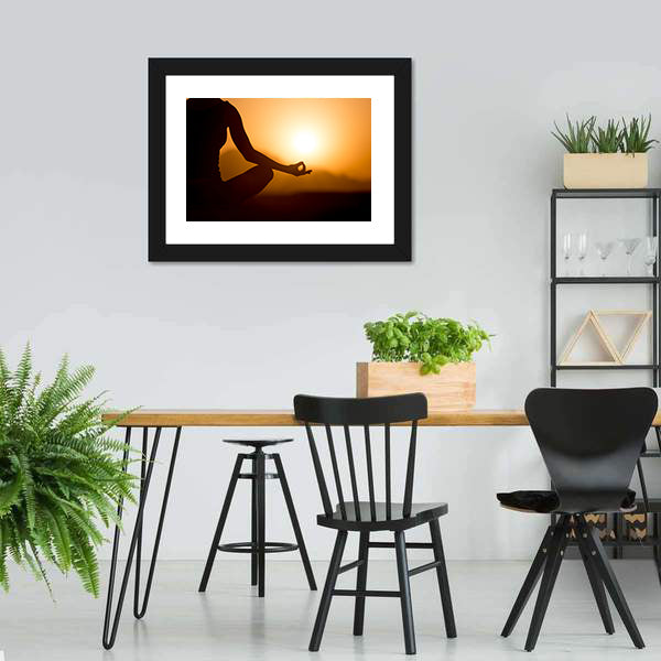 Young Women Meditation At Sunset Canvas Wall Art