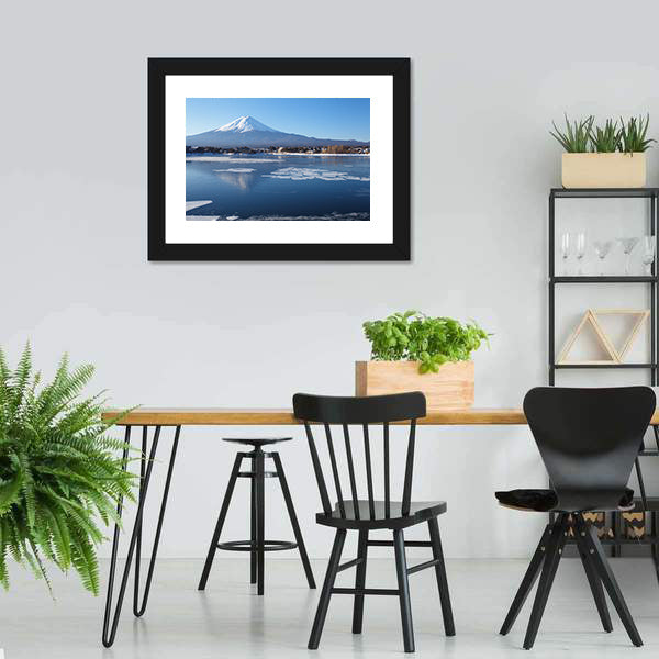 Mount Fuji Over Frozen Lake Canvas Wall Art