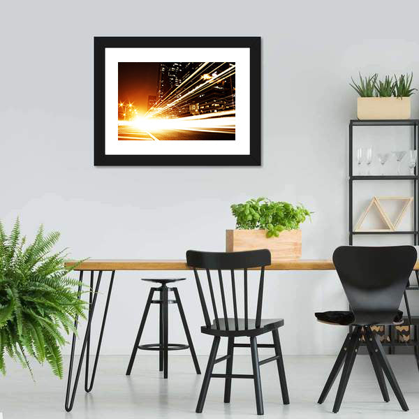 High Speed Cars at Night Canvas Wall Art