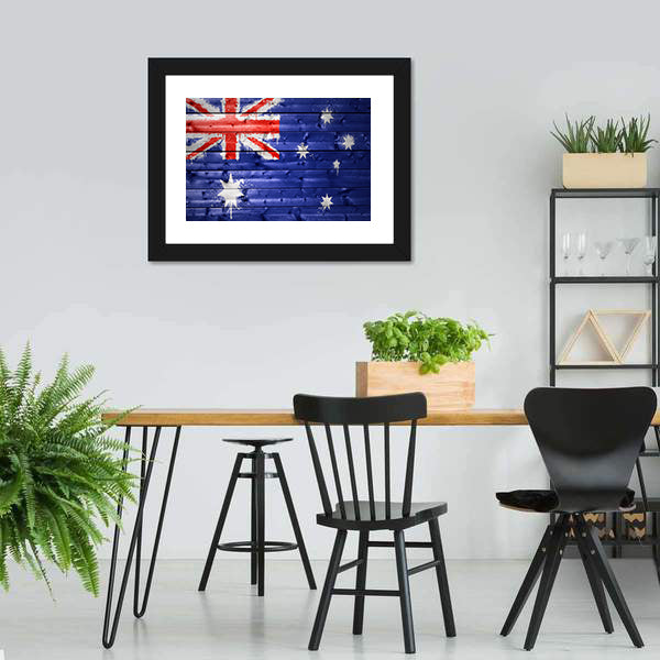 Australian Flag On A Wooden Texture Canvas Wall Art