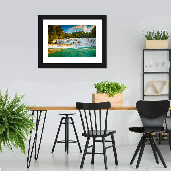 Agua Azul Waterfall Canvas Wall Art-3 Horizontal-Gallery Wrap-25" x 16"-Tiaracle